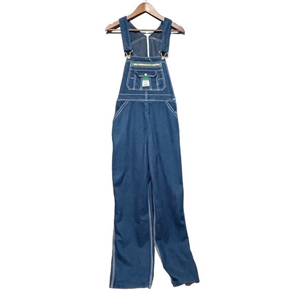 Green Relaxed Fit Denim Overalls with Adjustable Straps - Picture 2 of 15